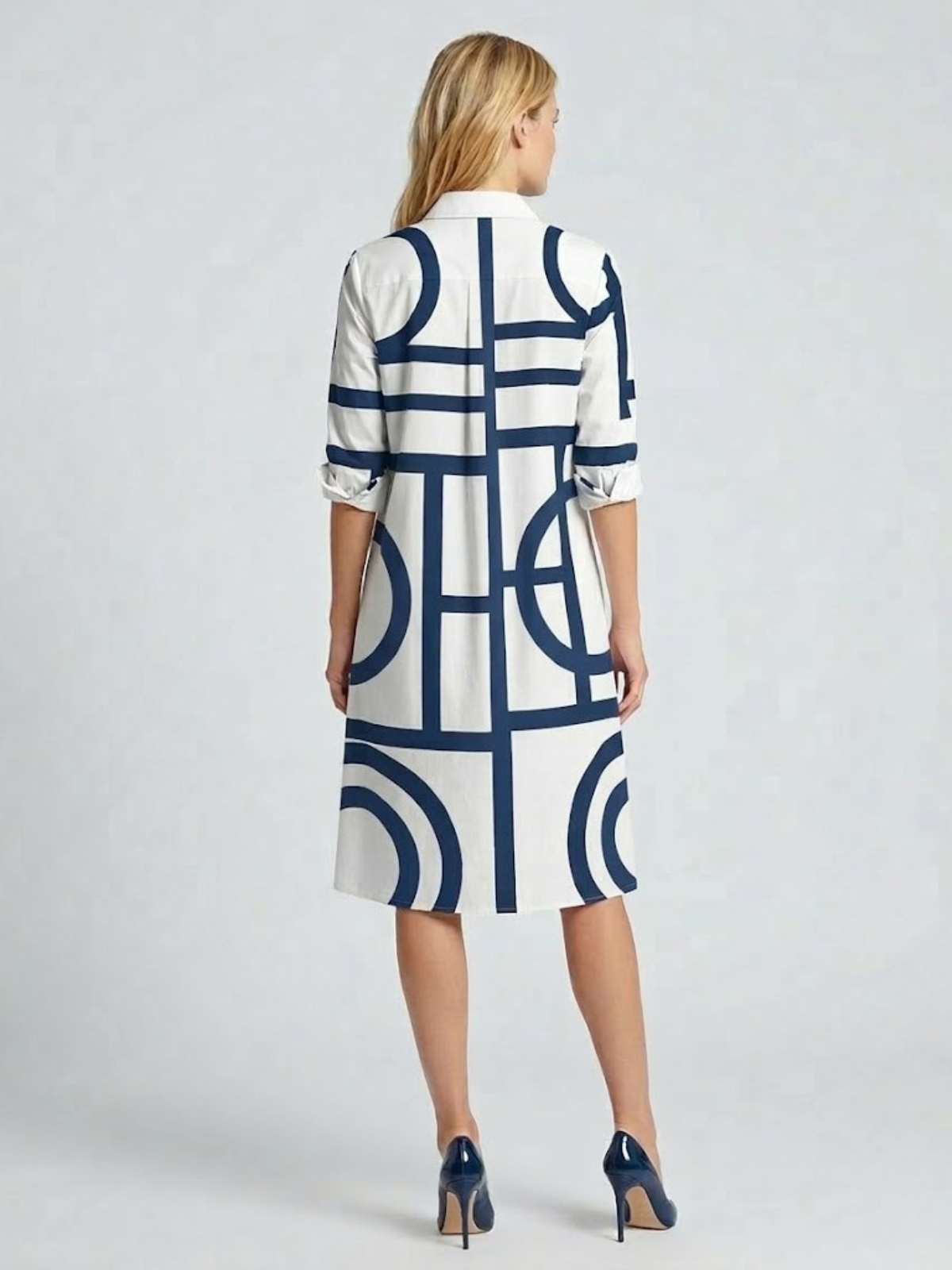 Robe Chemise Femme Imprimé Géométrique – Coupe Trapèze Midi