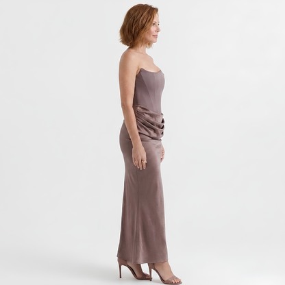 Robe Longue Femme Bustier Moulante – Fronces Structurées