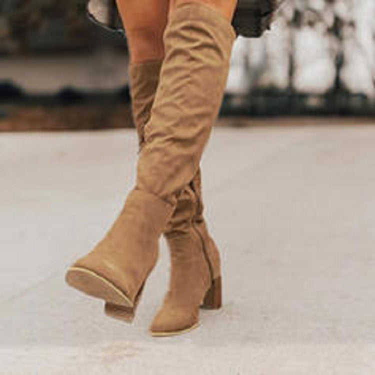 Bottes Hautes Femme Apolline en Daim à Talon Bloc