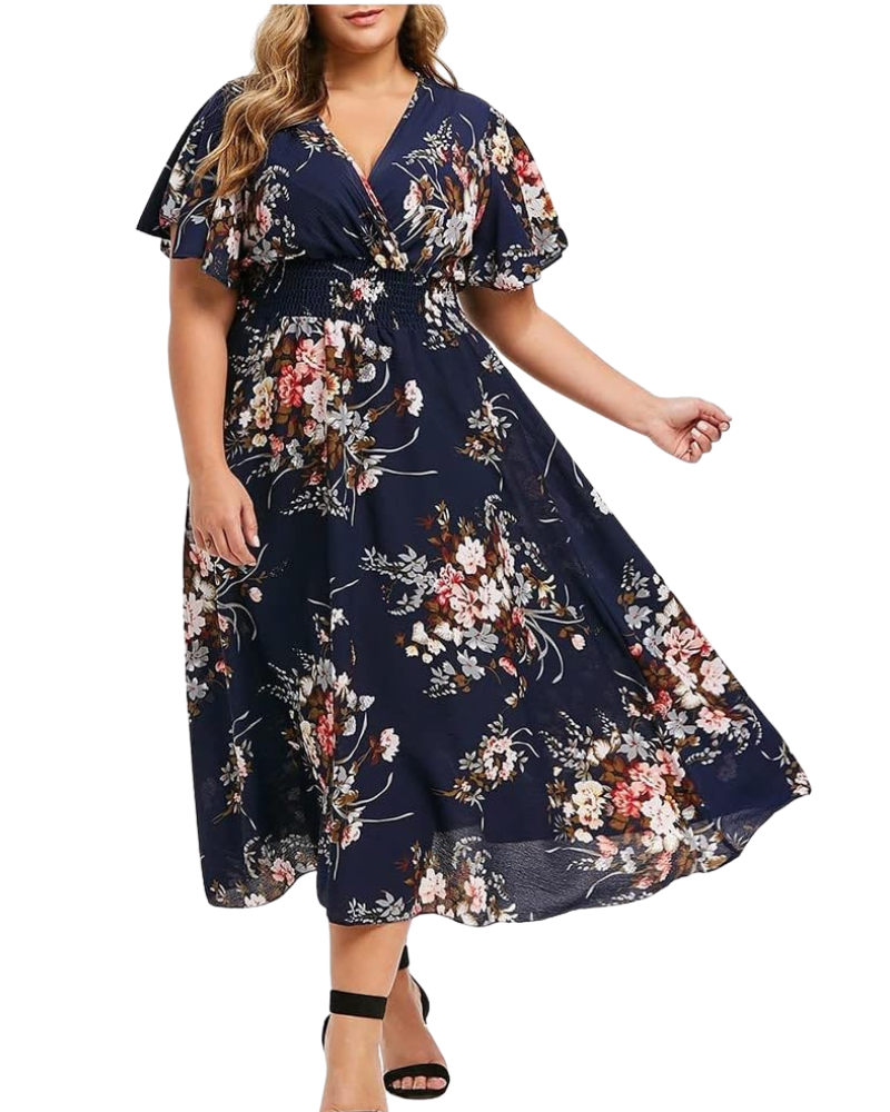 Robe Midi Femme en tissu léger, épaules dénudées, coupe fluide – Menvelo