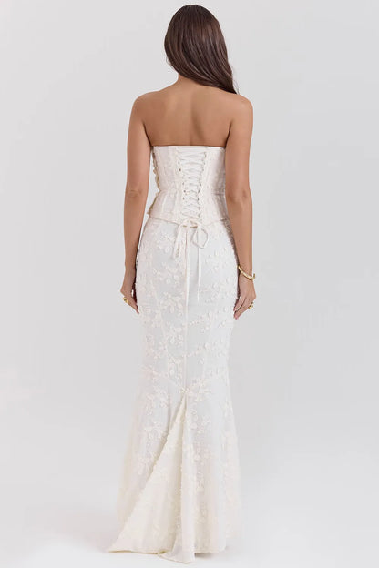 Robe Longue Femme Corset Dentelle Sirène – Silhouette de Soirée Sculptée