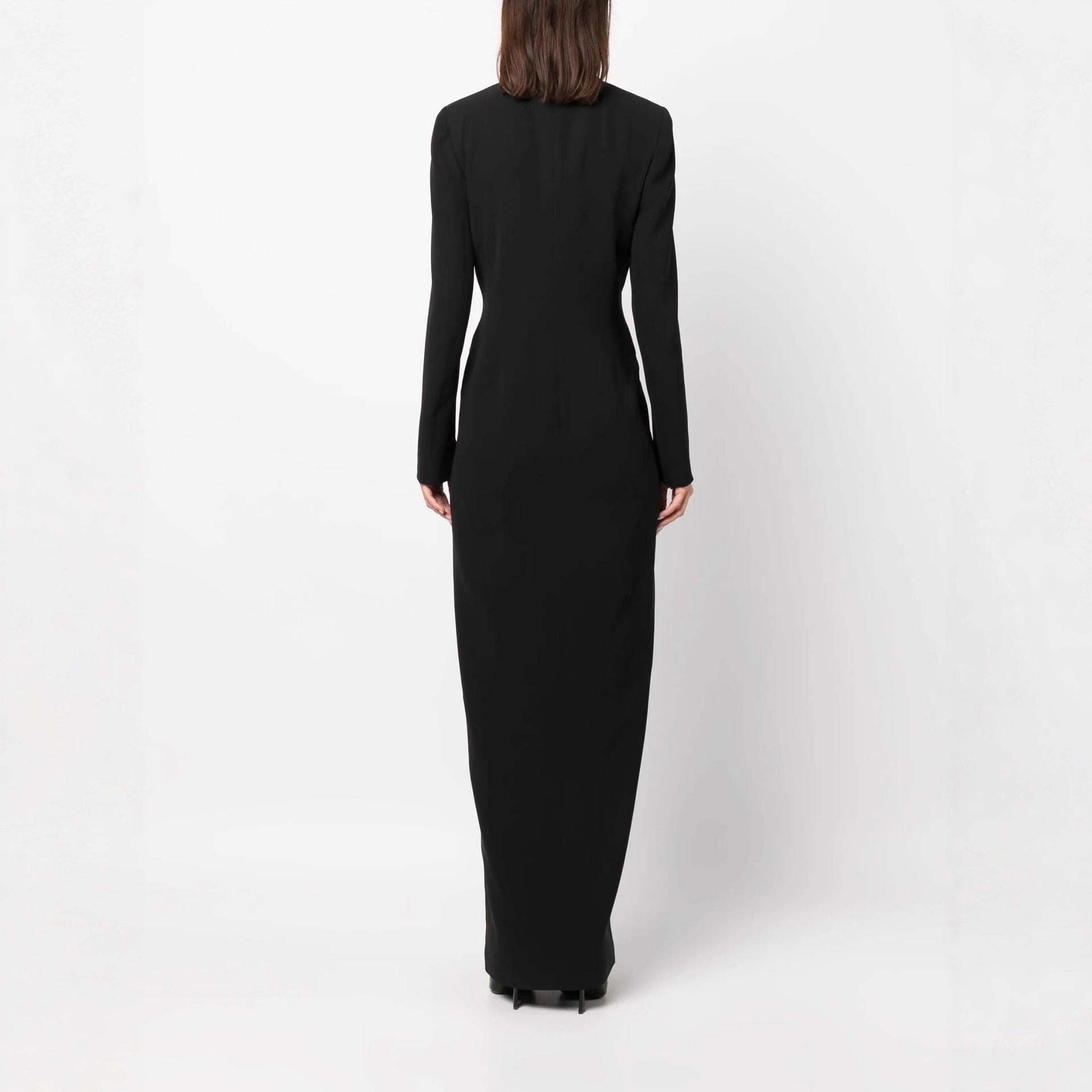 Robe Longue Femme Style Blazer – Col Cranté Croisé Coupe Colonne