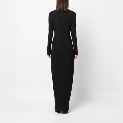 Robe Longue Femme Style Blazer – Col Cranté Croisé Coupe Colonne