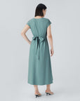 Robe Midi Légère à Col V pour Femme – Taille Élastique Coupe Évasée
