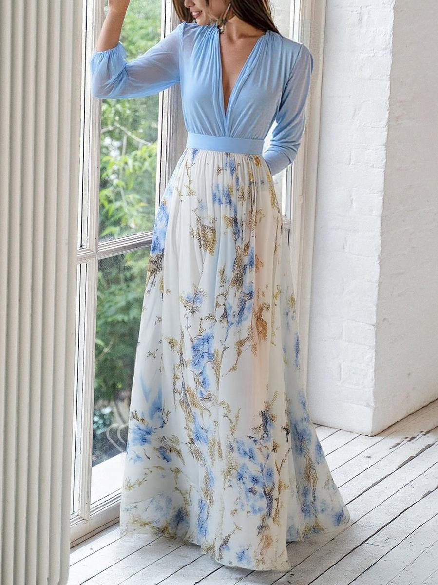 Robe Maxi Fleurie Femme – Col V Taille Ajustée