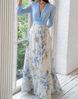 Robe Maxi Fleurie Femme – Col V Taille Ajustée