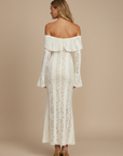 Robe Maxi Femme Dentelle Épaules Dénudées – Manches Longues Ourlet Évasé