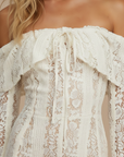 Robe Maxi Femme Dentelle Épaules Dénudées – Manches Longues Ourlet Évasé