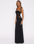 Robe Maxi à Empiècements en Dentelle Femme – Sans Manches Coupe Ajustée Évasée