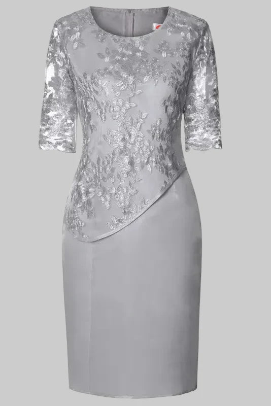Robe Midi Femme à Broderie Florale – Manches en Dentelle Coupe Droite