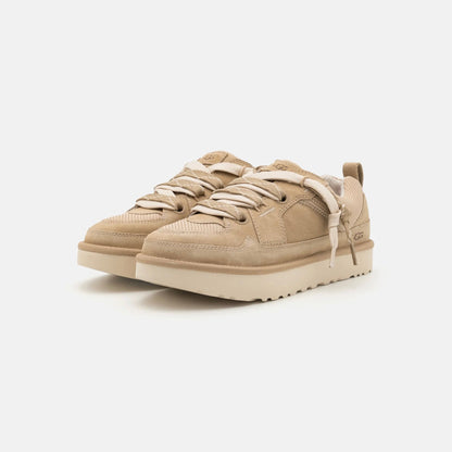 UGG Lowmel Lo Mustard Seed baskets homme et femme en daim et textile recyclé moutarde, vue de face