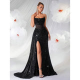 Robe Longue Femme Épaules Dénudées – Plissé Arête de Poisson et Découpes