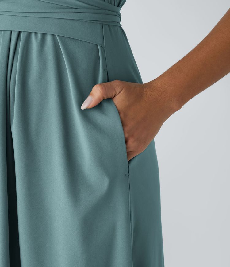 Robe Midi Légère à Col V pour Femme – Taille Élastique Coupe Évasée
