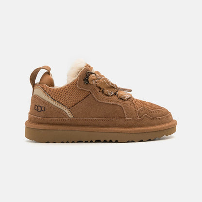 UGG Lowmel Chestnut baskets enfant en daim et textile recyclé marron chestnut, vue de profil