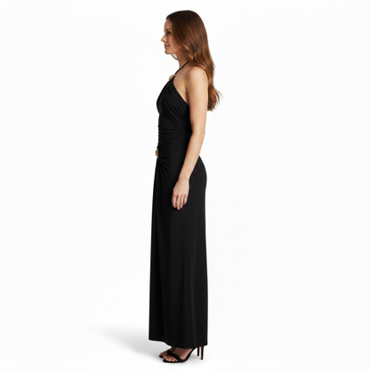 Robe Longue Femme Dos Nu Col Licou – Détail Anneau Métallique à la Taille