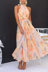 Robe Longue Femme – Col Halter & Dos Ouvert