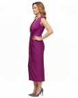 Robe Midi Femme Col V Froncée – Détail Nœud Drapé