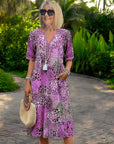 Robe midi bohème femme légère – col V coupe décontractée