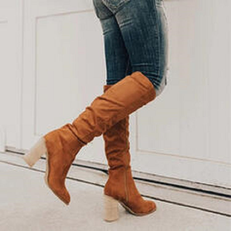 Bottes Hautes Femme Apolline en Daim à Talon Bloc