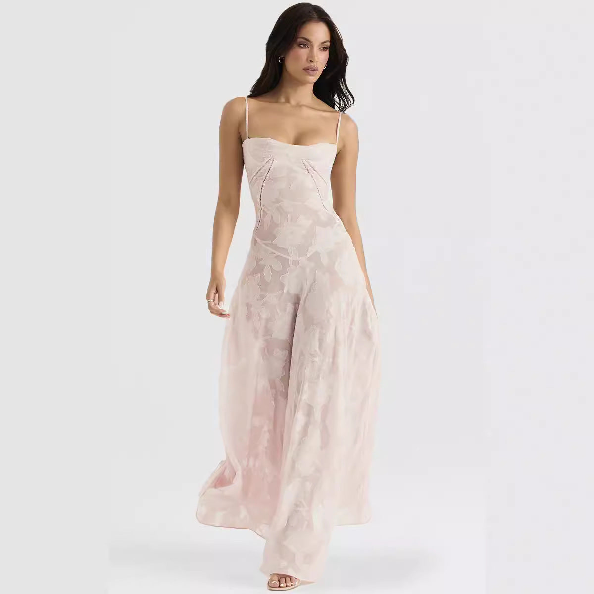 Robe Longue Femme Chiffon – Dos Nu Lacets Coupe Ajustée