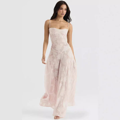 Robe Longue Femme Chiffon – Dos Nu Lacets Coupe Ajustée