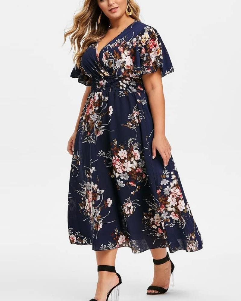 Robe Midi Femme en tissu léger, épaules dénudées, coupe fluide – Menvelo