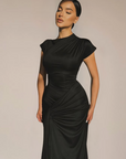 Robe Maxi Femme Encolure Asymétrique – Dos à Lacets Coupe Slim