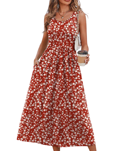 Robe Midi Femme en tissu léger, avec poches, coupe fluide – Menvelo