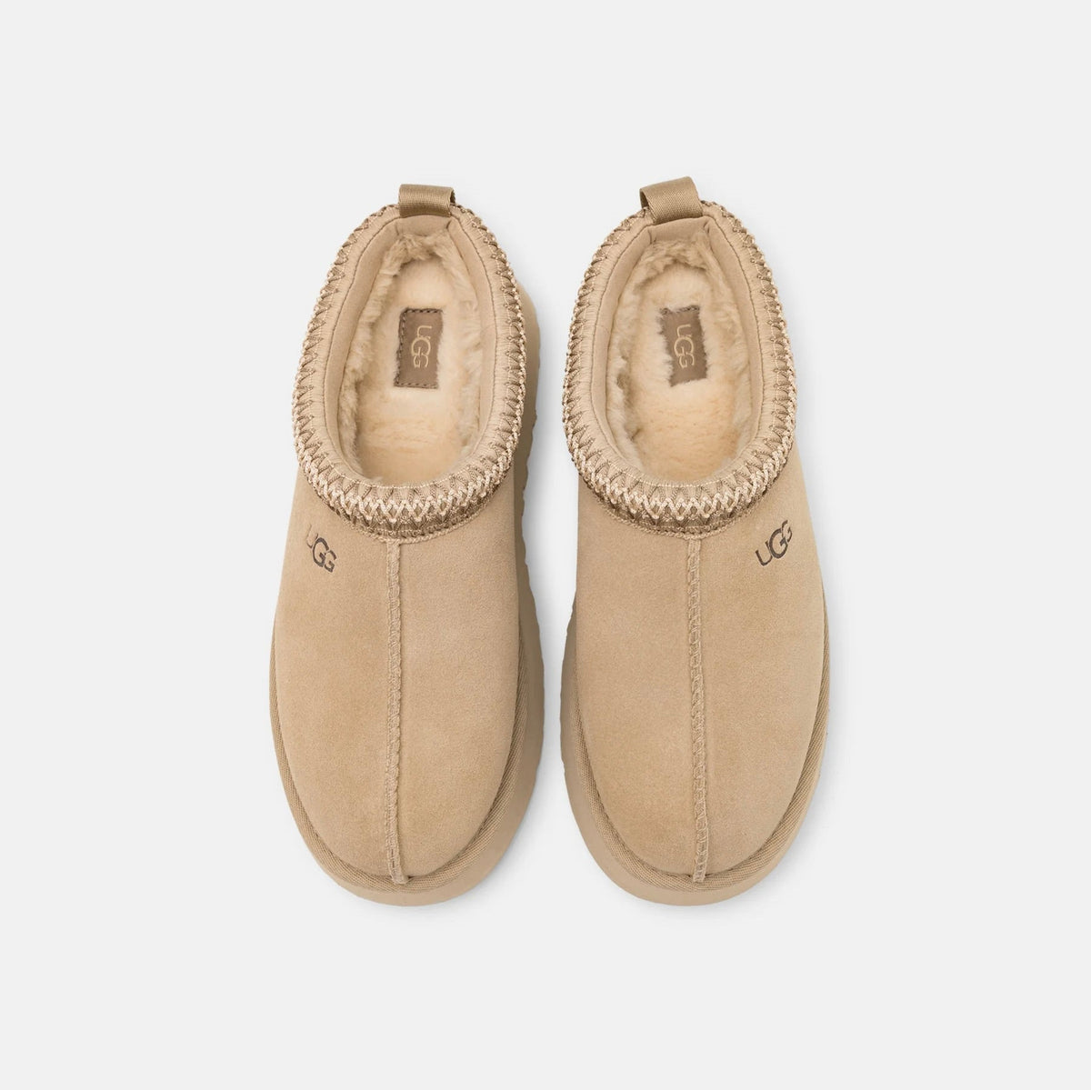UGG Tazz Mustard Seed chaussons à plateforme femme en daim et peau de mouton moutarde, détail intérieur