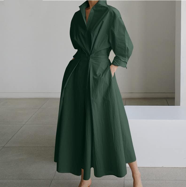 Sophie Robe Chemise Maxi – Robe Longue Col Chemise Taille Smockée Élégante Femme