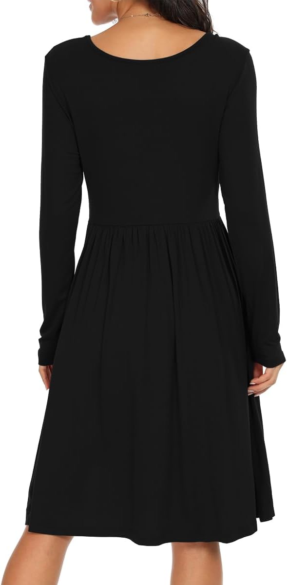 Robe Midi Femme en tissu léger, manches longues, coupe fluide – Menvelo
