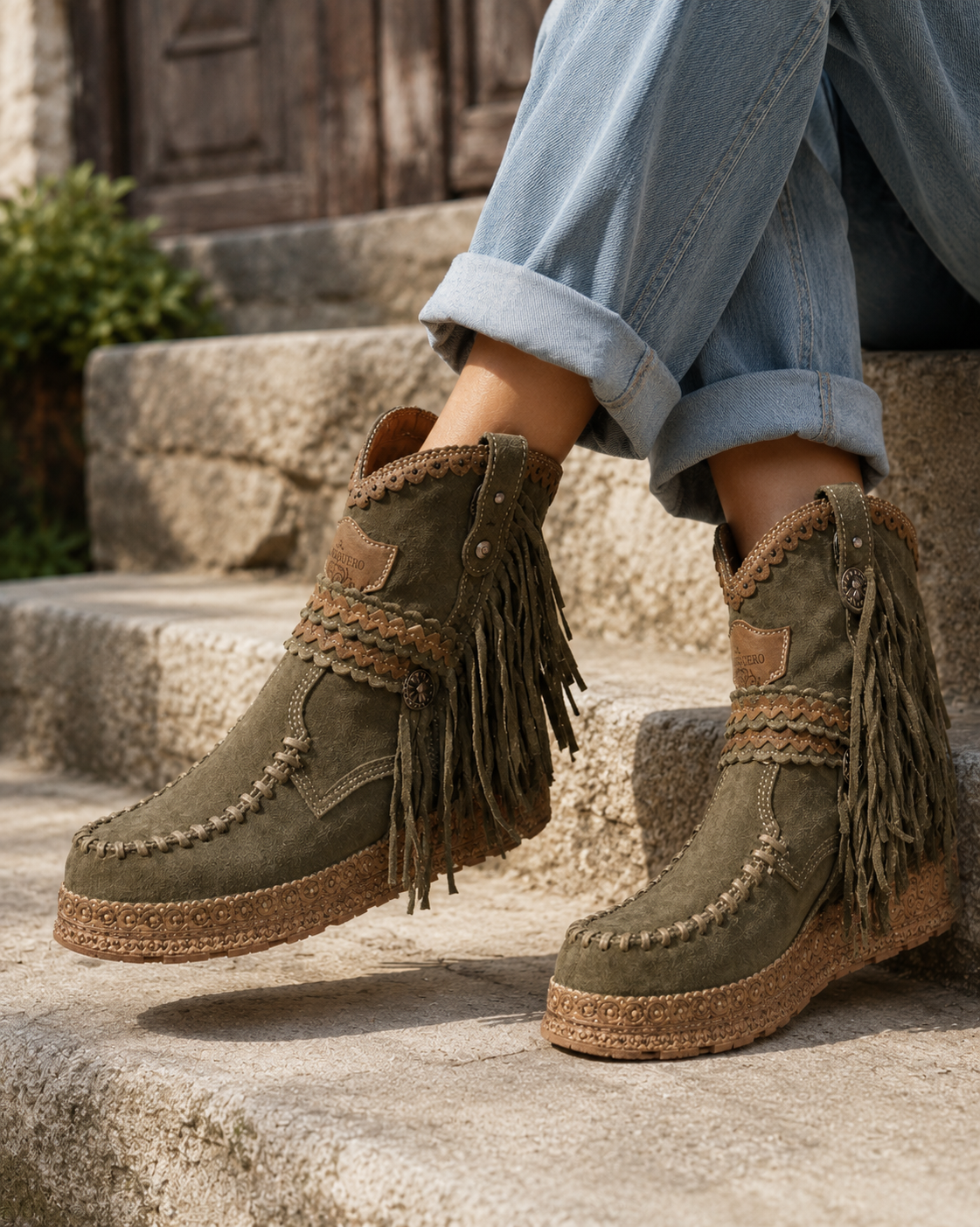 Bottes Western Femme Anaïs en Daim à Franges, Esprit Bohème