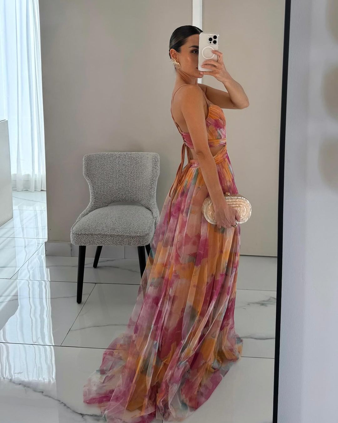 Robe maxi femme en mesh floral – Buste ajusté jupe fluide
