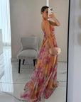 Robe maxi femme en mesh floral – Buste ajusté jupe fluide