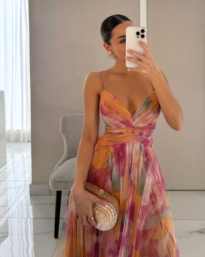 Robe maxi femme en mesh floral – Buste ajusté jupe fluide