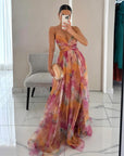 Robe maxi femme en mesh floral – Buste ajusté jupe fluide