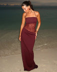 Robe Maxi à Empiècements en Dentelle Femme – Sans Manches Coupe Ajustée Évasée