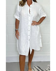 Robe Midi Femme en Coton-Lin – Coupe Décontractée Boutonnée