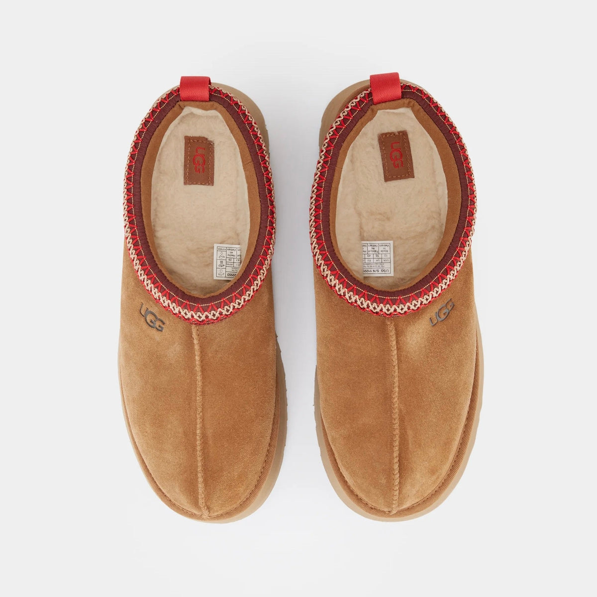 UGG Tazz Chestnut chaussons à plateforme femme en daim et peau de mouton marron chestnut, détail semelle