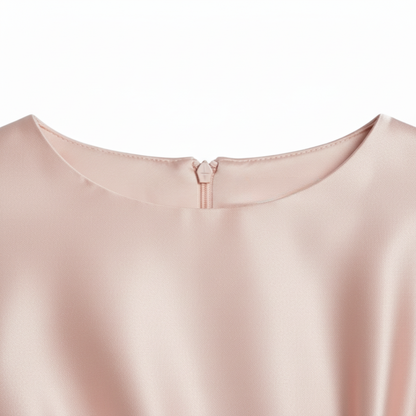 Robe Femme Midi Satinée – Manches Chauve-Souris & Drapé Bijou à la Taille