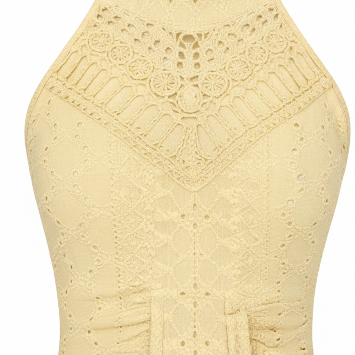 Robe Midi en Dentelle pour Femme – Col Halter avec Fente Frontale