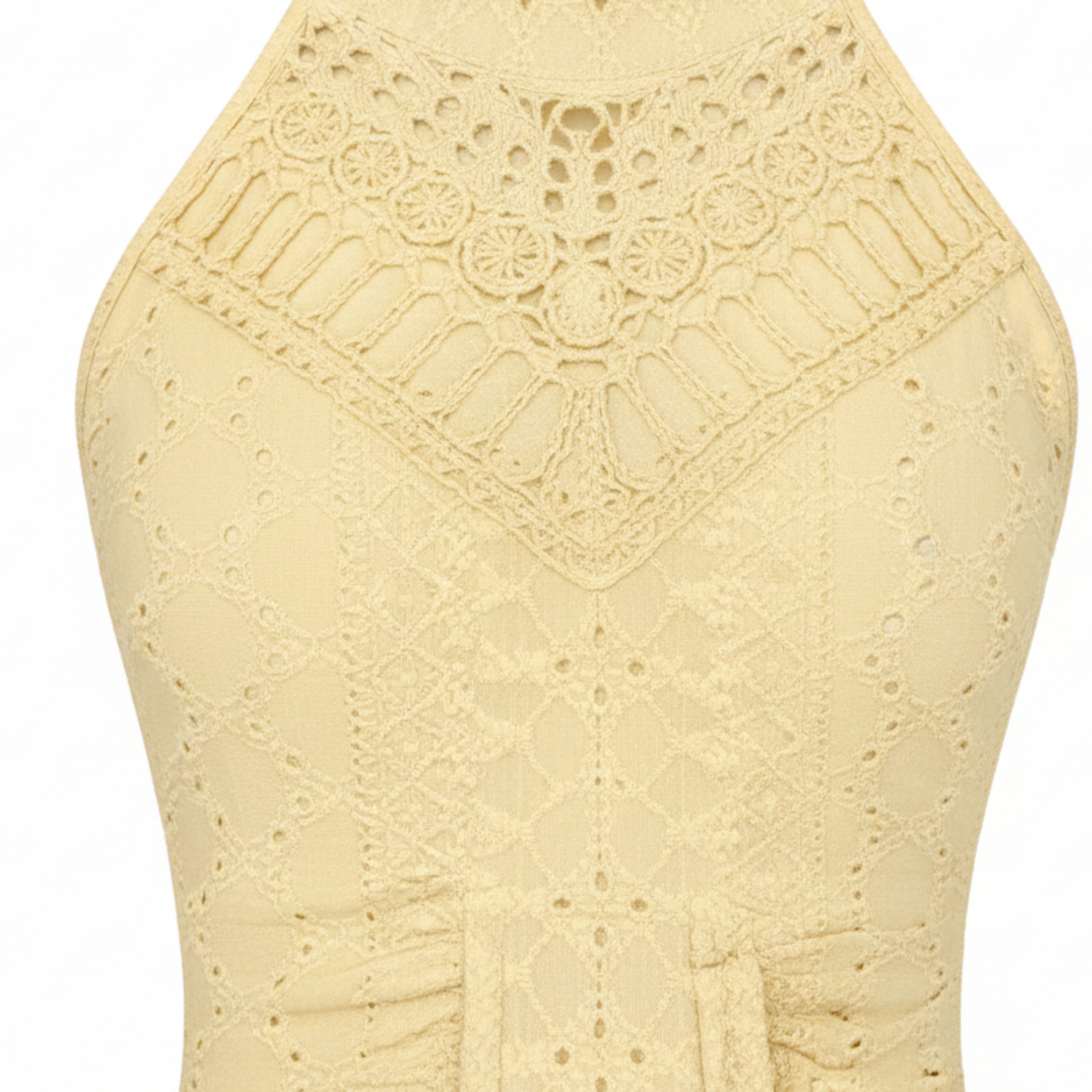 Robe Midi en Dentelle pour Femme – Col Halter avec Fente Frontale