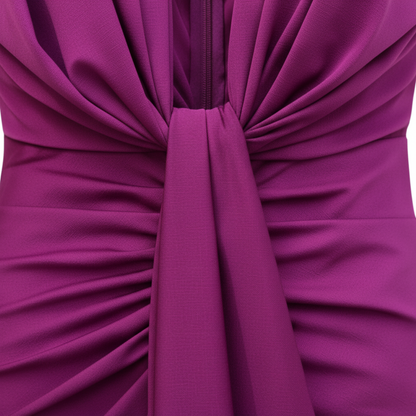 Robe Midi Femme Col V Froncée – Détail Nœud Drapé