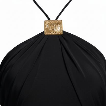 Robe Longue Femme Dos Nu Col Licou – Détail Anneau Métallique à la Taille