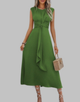 Robe Femme Mi-Longue Sans Manches – Col Rond et Ceinture Nouée