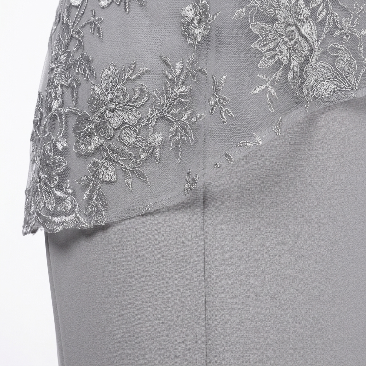 Robe Midi Femme à Broderie Florale – Manches en Dentelle Coupe Droite