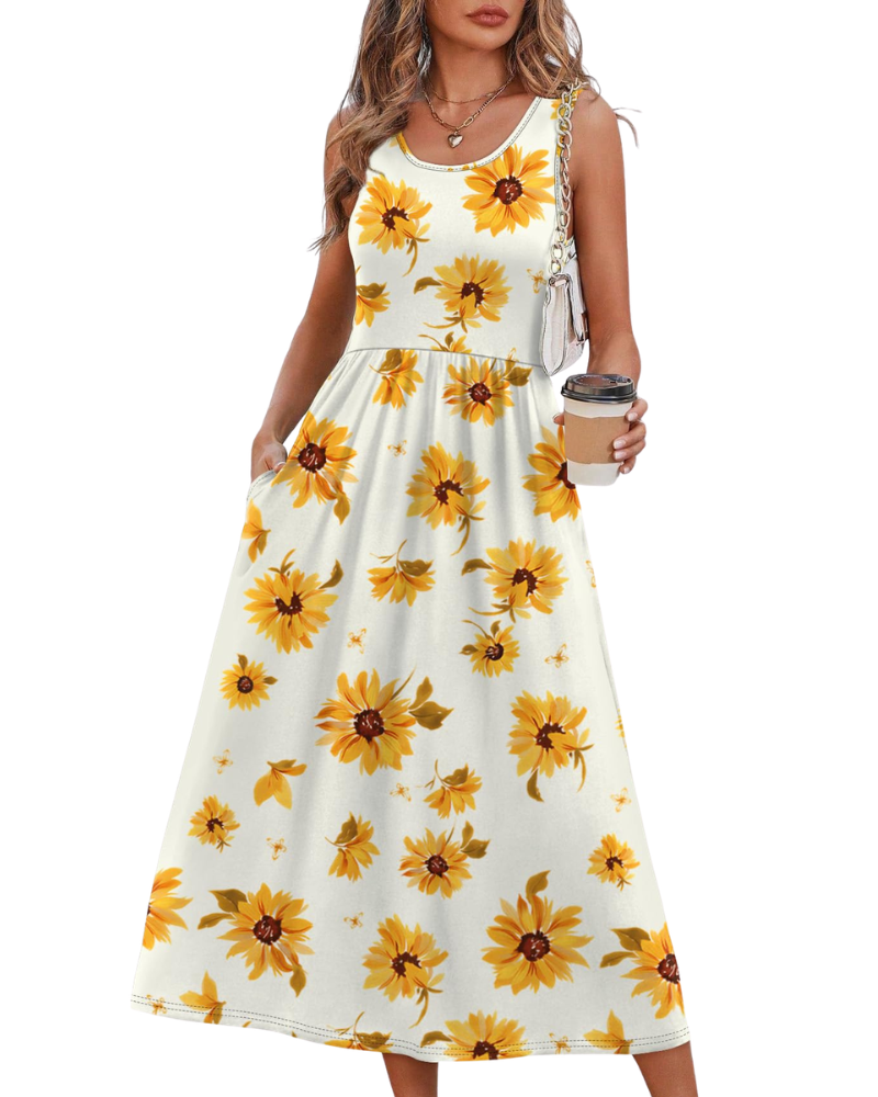 Robe Midi Femme en tissu léger, avec poches, coupe fluide – Menvelo
