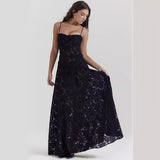 Robe Longue Femme Chiffon – Dos Nu Lacets Coupe Ajustée