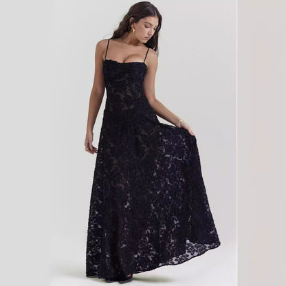 Robe Longue Femme Chiffon – Dos Nu Lacets Coupe Ajustée