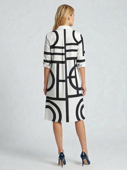 Robe Chemise Femme Imprimé Géométrique – Coupe Trapèze Midi
